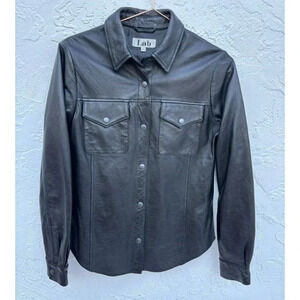 Lab Womens Vintage Style Front Snap Button Lamb Leather Jacket Black Size Medium